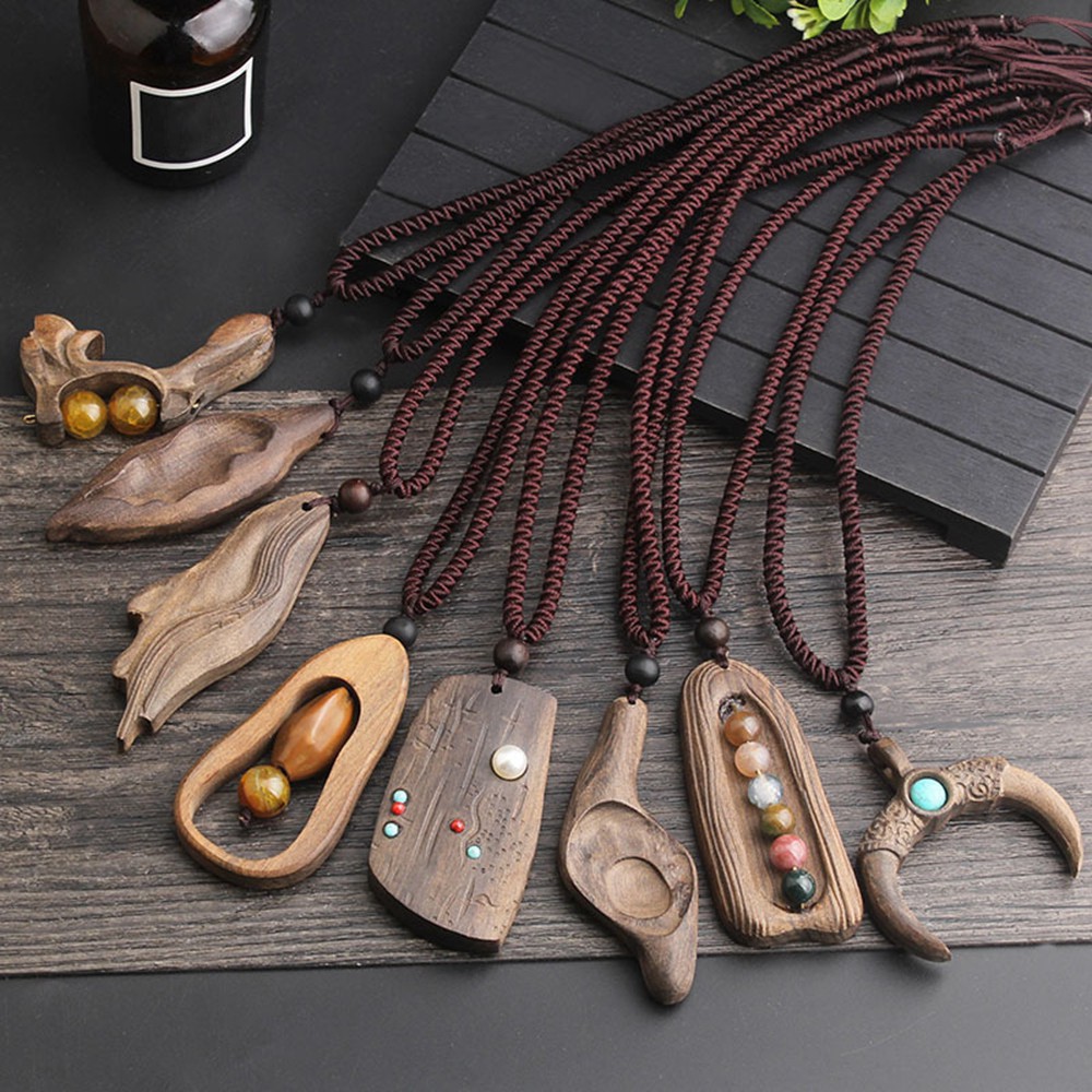 20 Kiểu vòng cổ phong cách dân tộc mặt gỗ đàn hương có thể điều chỉnh