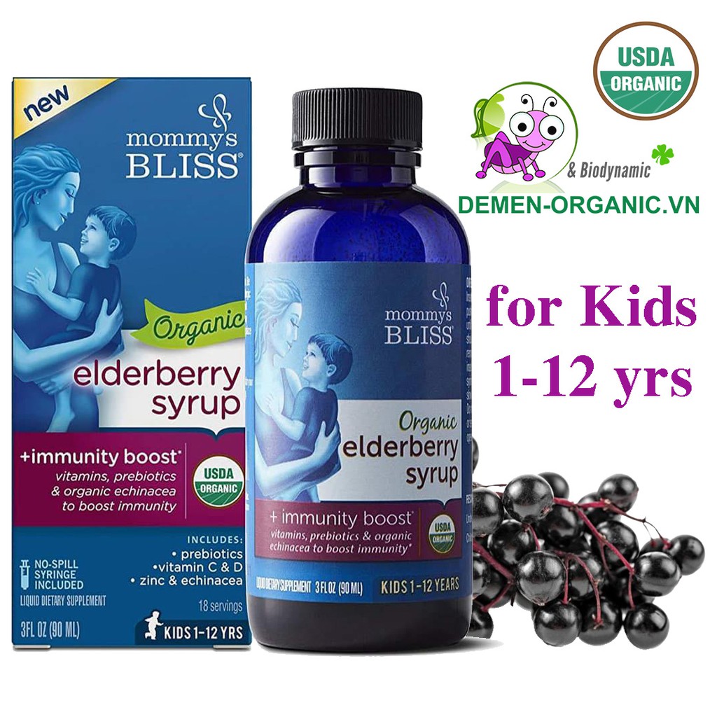 Mommy's Bliss Organic Elderberry từ quả cơm cháy hữu cơ cho bé từ 1 - 12 tuổi, 90ml