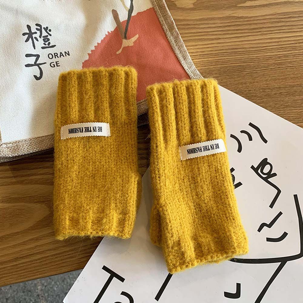 Găng Tay Len Hở Ngón Màu Trơn Dày Dặn Giữ Ấm Dành Cho Nam Nữ