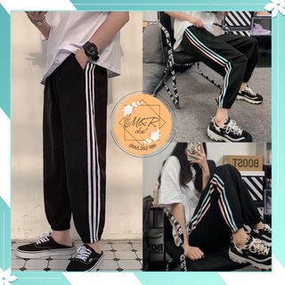 🎀Quần thể thao 3 sọc chun ống 𝐍𝐌 Closet, quần jogger 3 line có 2màu: sọc màu, sọc trắng 💕