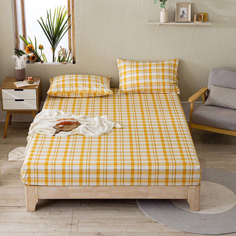 Bộ ga vỏ gối Cotton Tici VIE HOME - Bedding họa tiết caro, kẻ, nhiều màu sắc, miễn phí may bo chun Drap M4,M6,M8