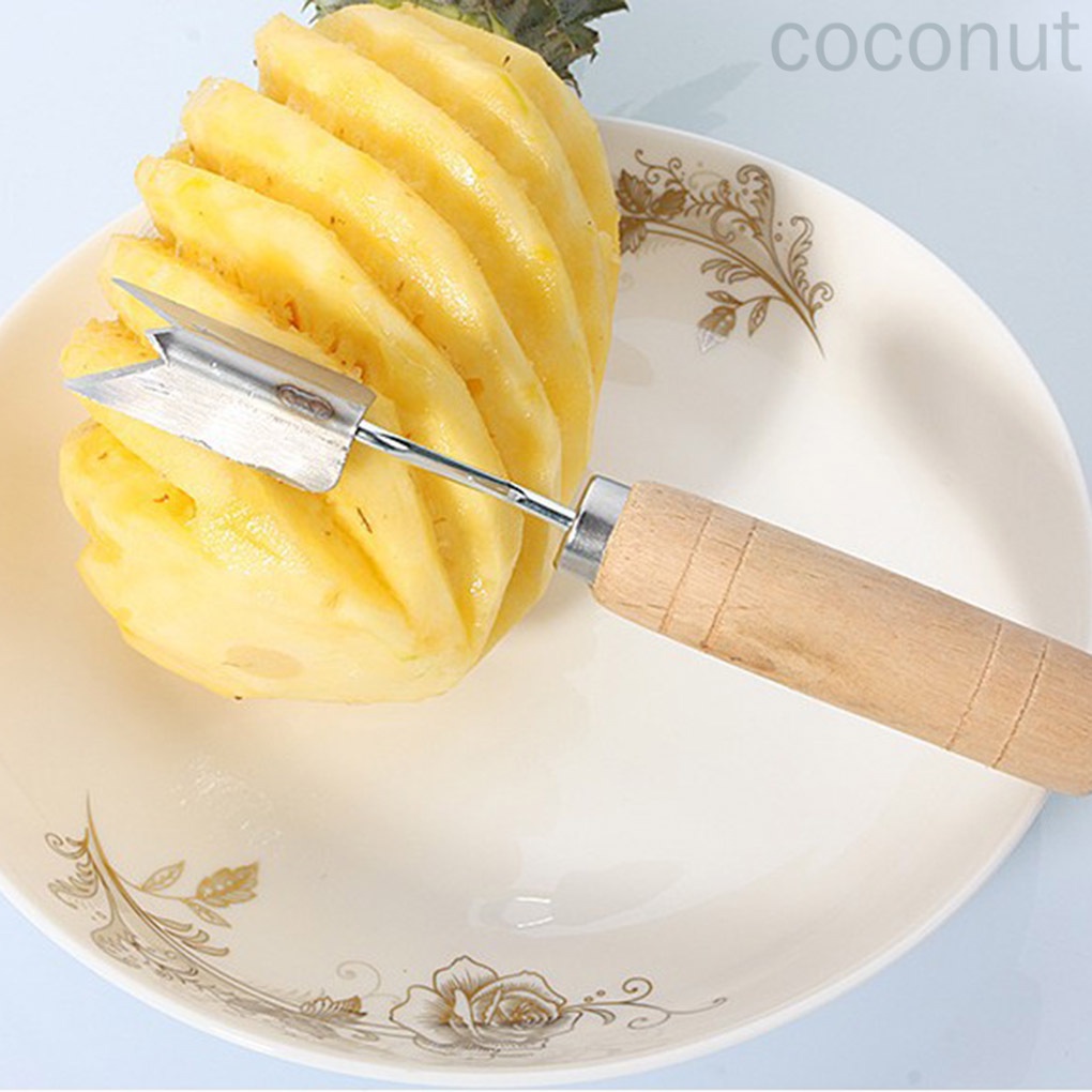 Dụng cụ cắt dứa hình chữ V bằng thép không gỉ tay cầm gỗ