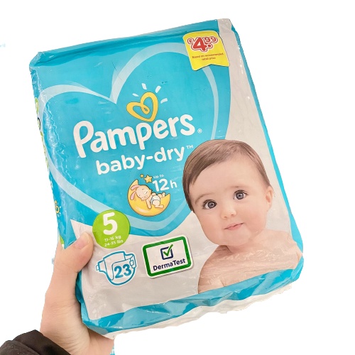 Bỉm Dán Pampers Baby Dry upto 12h  Size 5 cho bé 11-16kg-23 miếng  - UK