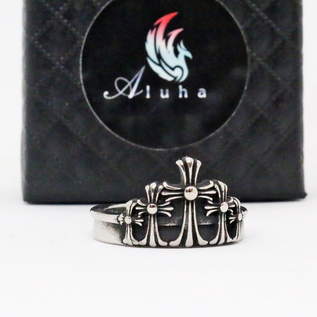 Nhẫn Titan không rỉ Chrome Heart tinh xảo họa tiết King Cross dáng mảnh nhẹ Unisex nam nữ đều đeo được - R098 - Aluha