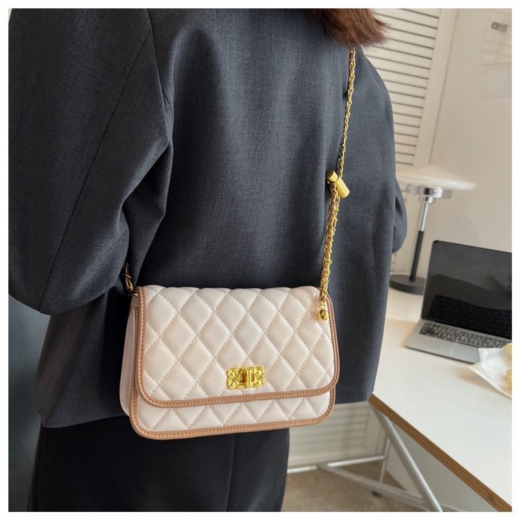 IELGY Túi Đeo Vai Hình Vuông Cỡ Nhỏ Họa Tiết Hình Thoi Phối Dây Xích Thời Trang Cho Nữ