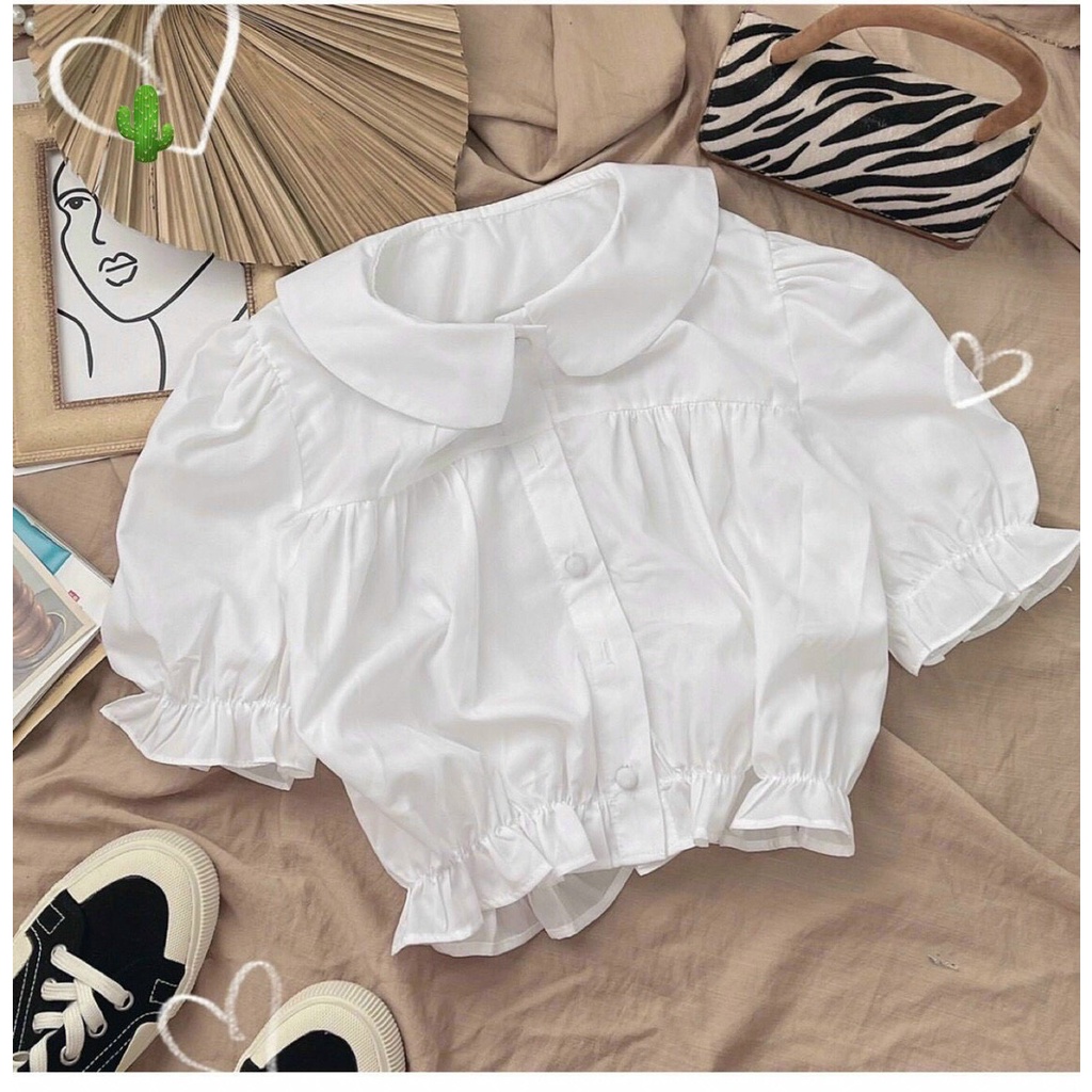 Áo croptop nhúm cổ bèo cực xinh , chất kate hàn mềm mịn