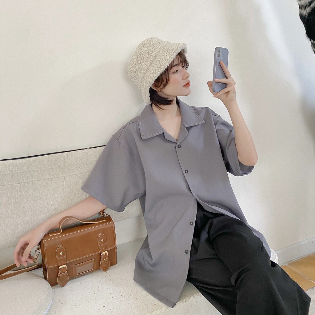 Áo Sơ Mi Nam Nữ Phom Rộng FVNXY Màu Xám Căng Đét Cực Ngầu | BigBuy360 - bigbuy360.vn