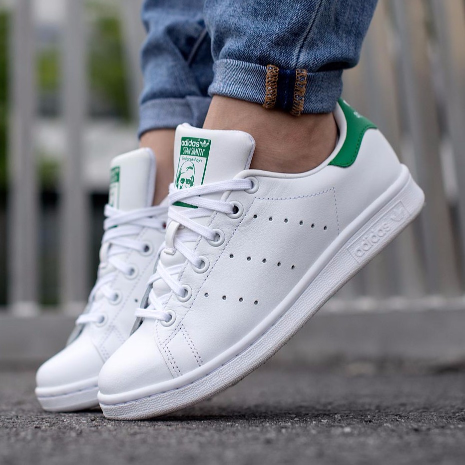 Giày Stansmith da trắng chất liệu da miếng chống nhăn kiểu dáng classic dễ phối đồ