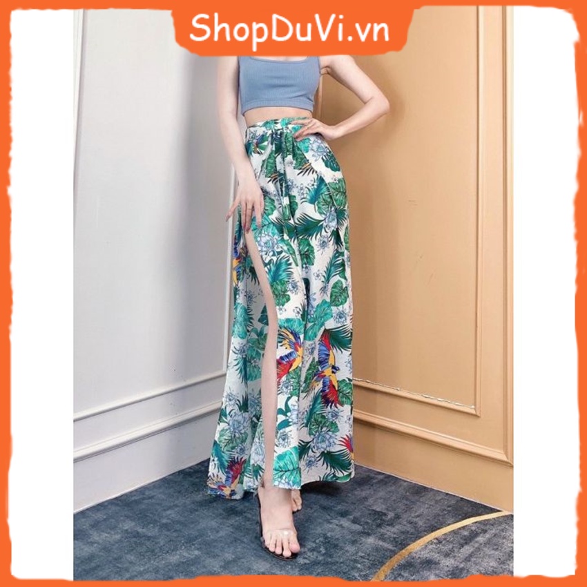 Sét Quần Lụa Áo Thun Gân Kiểu Áo Hai Dây Quần Dài Sẽ Tà