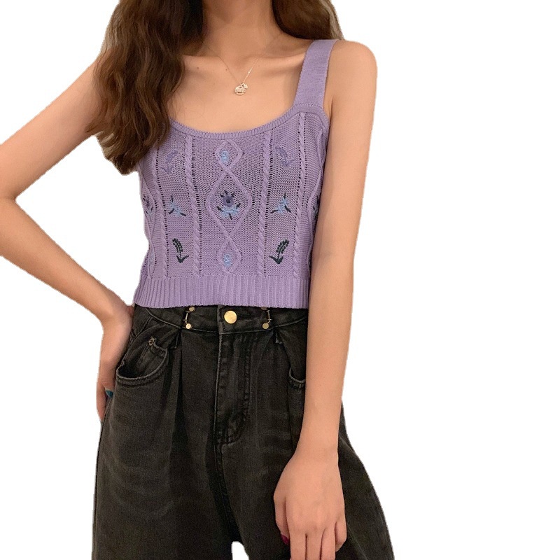 Áo 2 dây bản to croptop sexy kiểu Hàn Quốc phong cách Ulzzang nhiều màu ôm body thêu hoa Siêu Hot S2-1