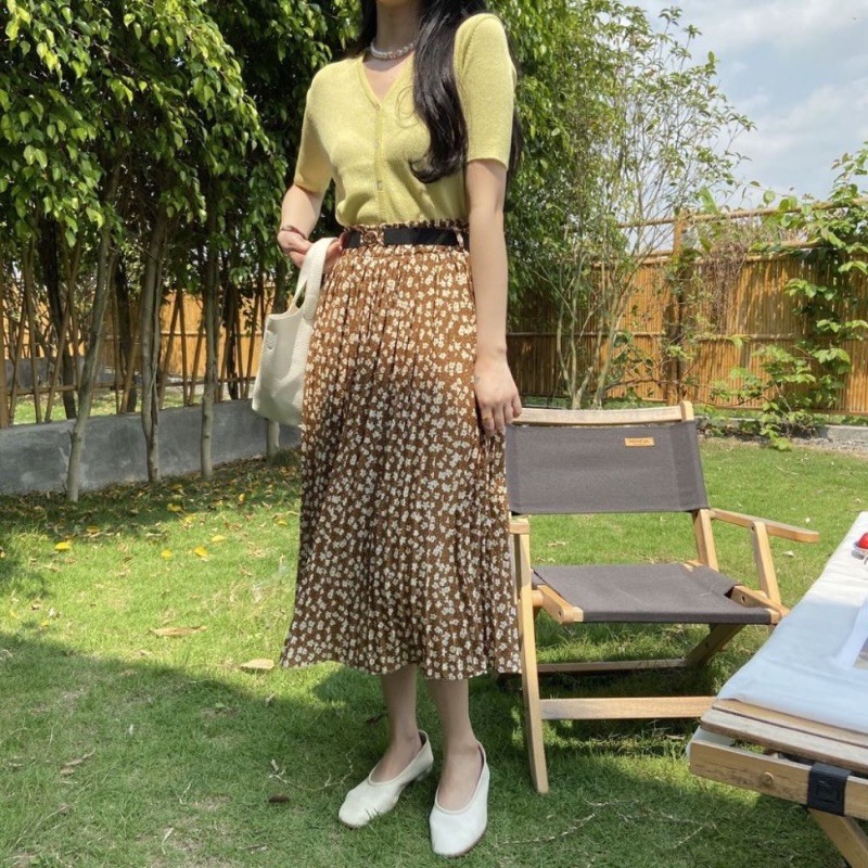 Chân váy hoa nhí dập ly (Ảnh Thật) dây đai eo tôn dáng CV2805 Ulzzang style  Hàng Quảng Châu