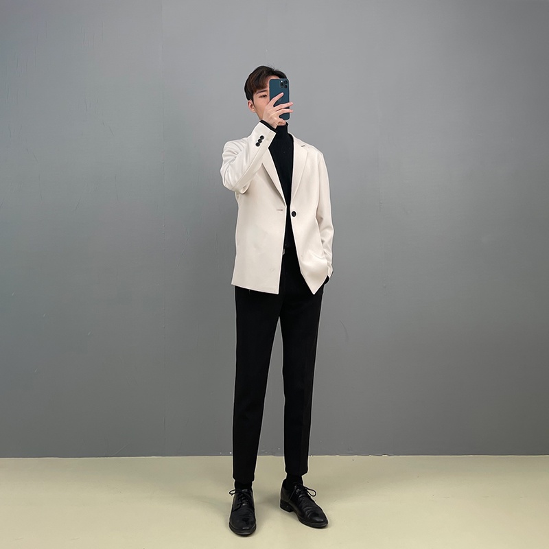 Áo khoác nam blazer form rộng phong cách dáng Hàn Quốc , áo vest nam màu đen thời trang trẻ trung kiểu đẹp màu trắng nâu