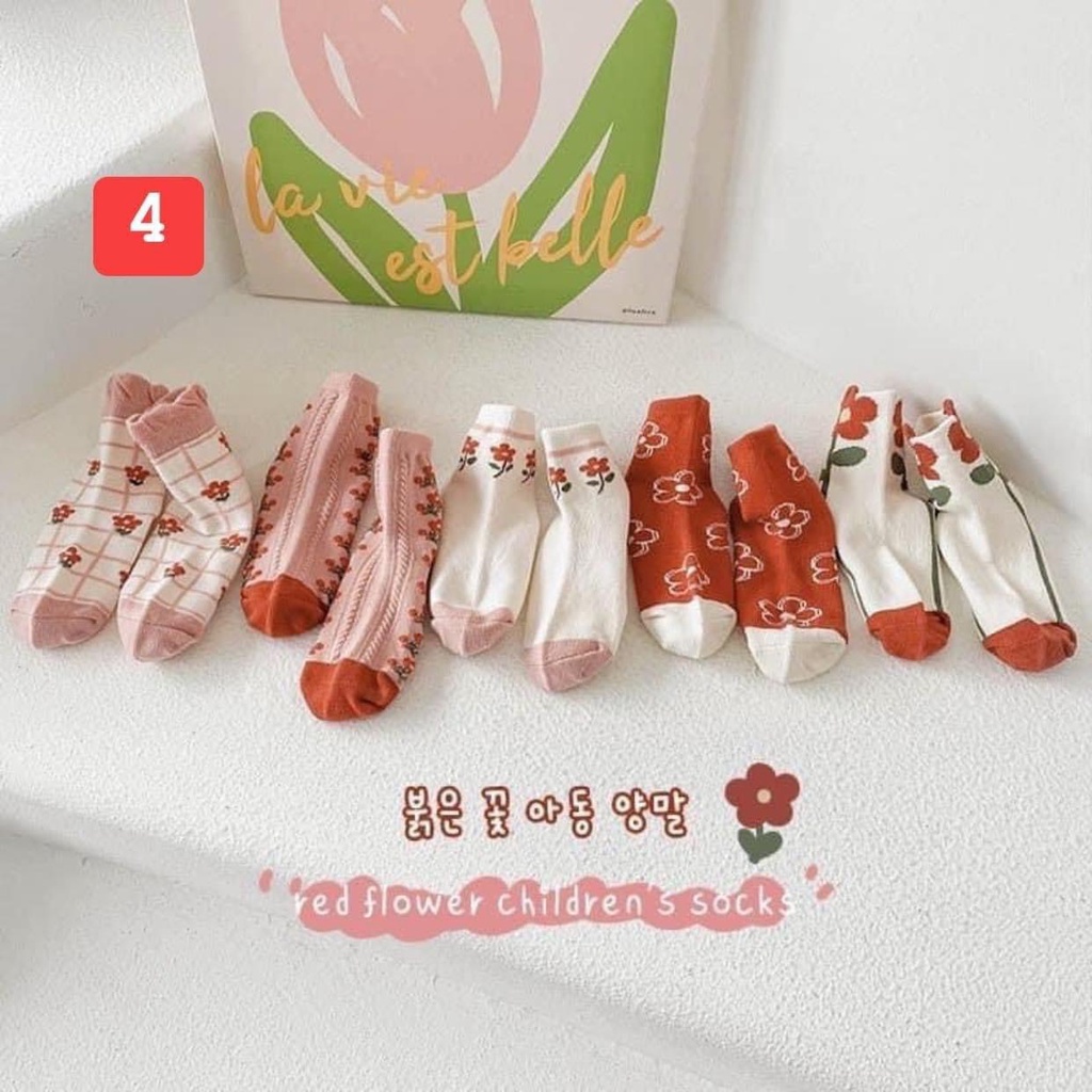 Set 5 đôi tất bé trai-bé gái siêu xinh siêu co giãn, họa tiết dễ thương, gam màu vintage