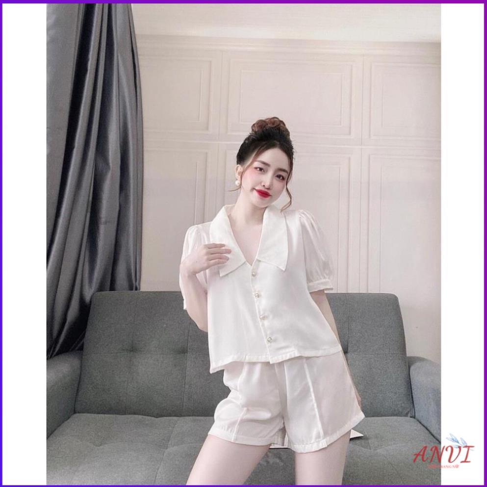 Đồ Mặc Nhà Ở Nhà ANVI, Đồ Ngủ Mặc Nhà Áo Cổ Sen Tay Ngắn Quần Sọc Lụa Màu Form Rộng Rãi Thoải Mái Dưới 60kg . | BigBuy360 - bigbuy360.vn