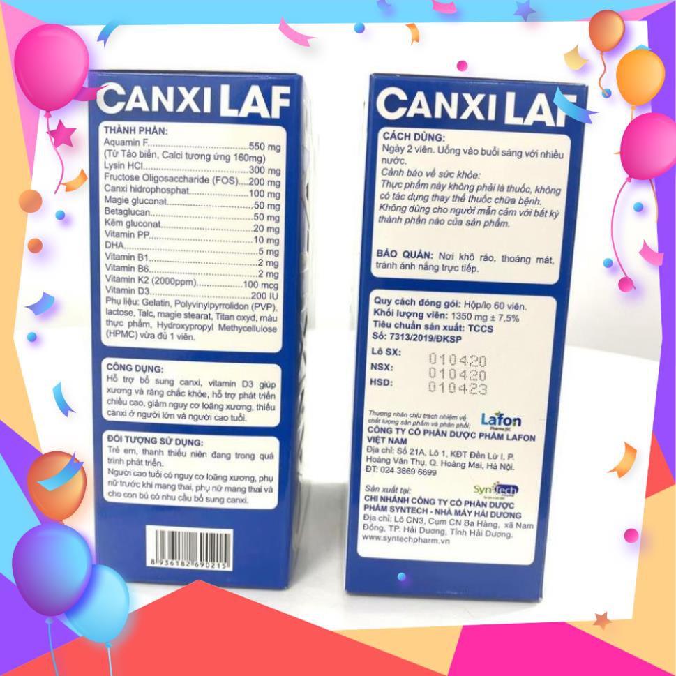 TĂNG CHIỀU CAO ❤️CHÍNH HÃNG👍 giảm loãng xương , bổ sung canxi từ tảo biển giúp xương chắc khỏe - CANXI LAF 60 VIÊN | Thế Giới Skin Care