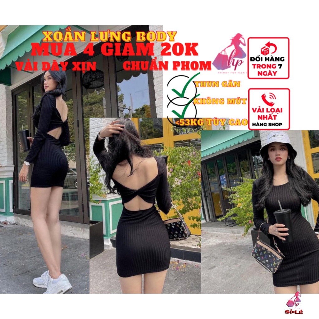 váy đầm ôm body nữ hở lưng xoắn tay dài dáng ngắn thun gân siêu cá tính-VD134