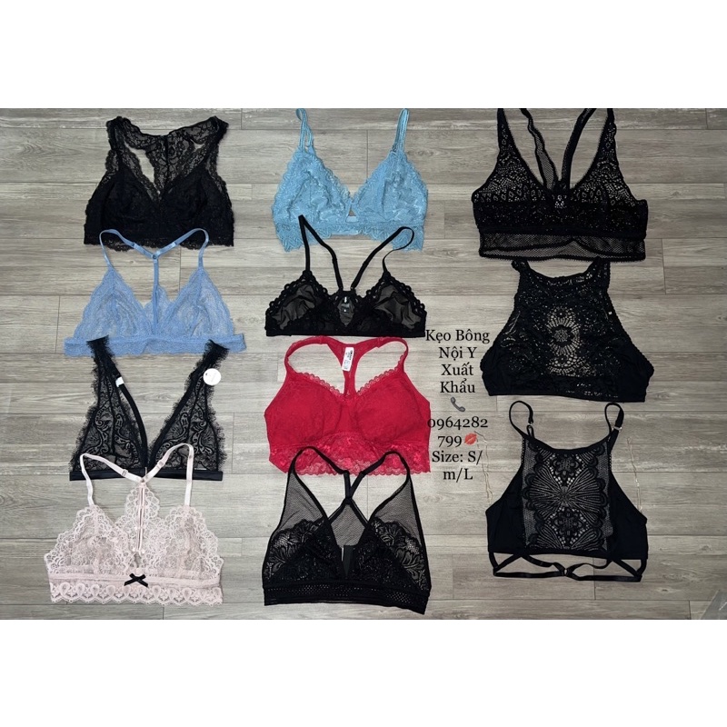 Áo Ngực Bralette Ren Thun Không Gọng Không Mút  Xuất Khẩu XS S M L XL