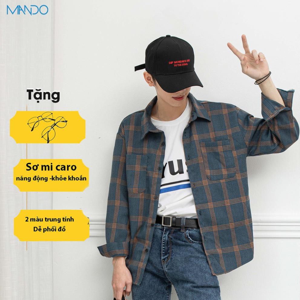 [TẶNG KÍNH] Áo Sơ Mi Nam Dài Tay Họa Tiết Caro Unisex  Form Dáng Rộng Mix Cùng Quần Jean Hàn Quốc Thời Trang MANDO ACB96 | BigBuy360 - bigbuy360.vn