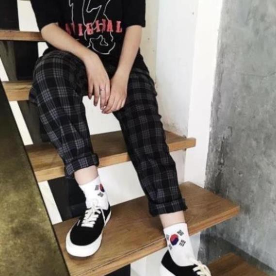 1hitshop QUẦN SỌC CARÔ XANH ĐEN - PLAID PANTS KAKI UNISEX