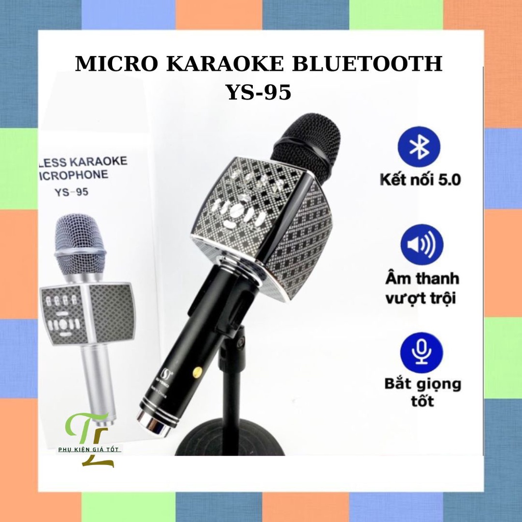 Mic karaoke YS95 cao cấp - Micro bluetooth không dây tích hợp loa bass dùng hát tại nhà hoặc livetream