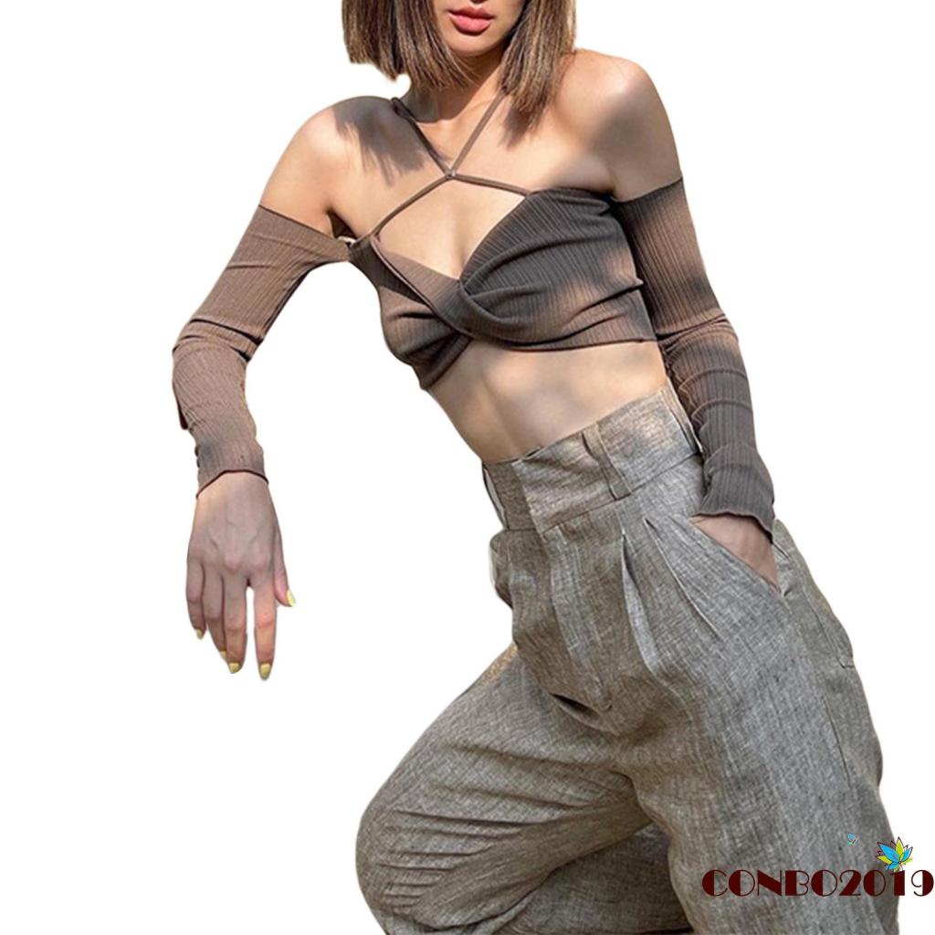 Áo Croptop Tay Dài Màu Sắc Thời Trang Cho Nữ