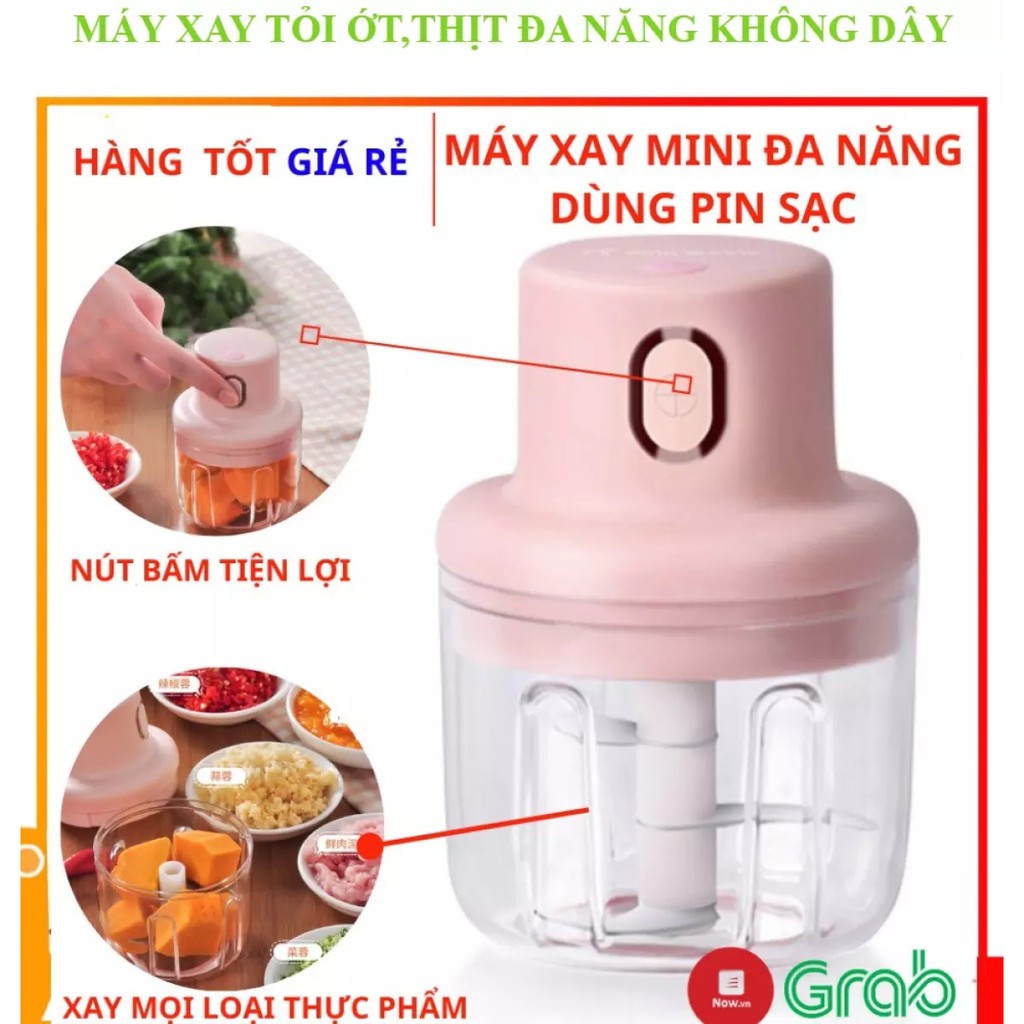 Máy Xay Tỏi Ớt,Hành, Thịt Mini Tự Động Sạc Pin Đa Năng Tiện Dụng, Máy Say Tỏi 250ML Có Sạc USB