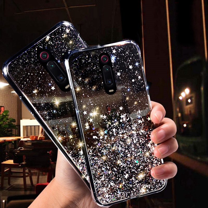 Ốp điện thoại mềm trong suốt phối sequin lấp lánh dành cho Xiaomi Mi Note 10 Pro Mi 9T Pro Mi 9 Mi 8 Lite 8SE K20