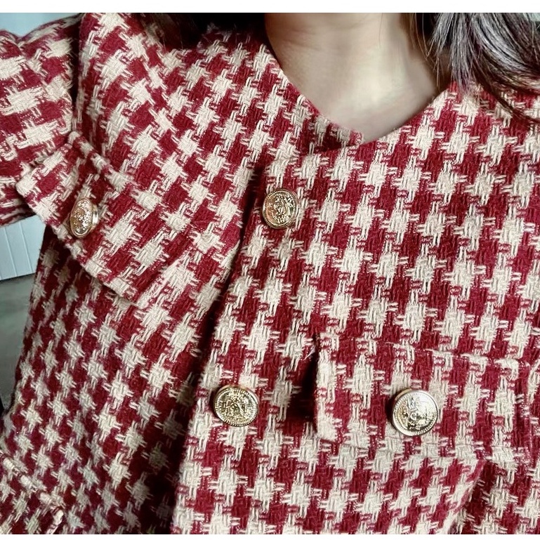 Áo khoác dạ nữ họa tiết Houndstooth (Hàng 2 lớp dạ dày vừa phải) • 2ENDSHOP
