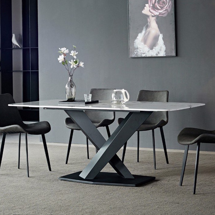 Bàn ăn mặt đá chân thép LUX 3