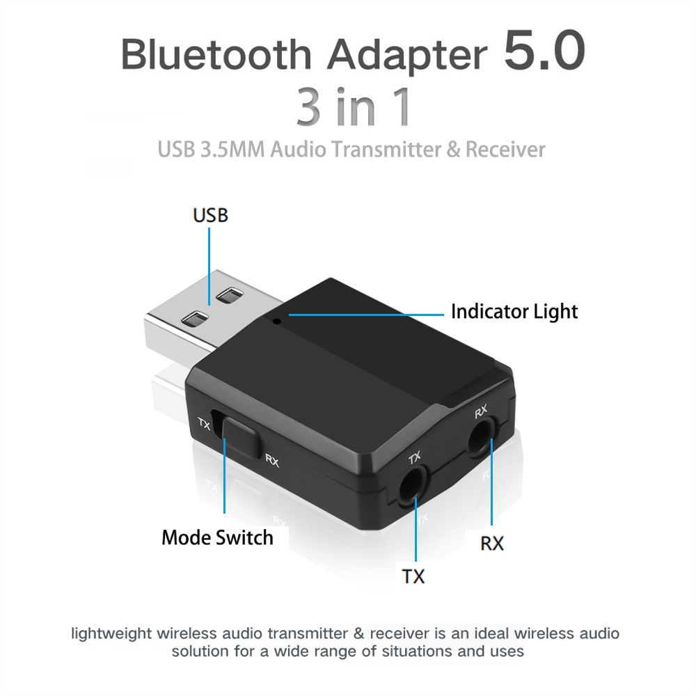 Đầu cắm thu phát âm thanh kết nối Bluetooth 5.0 Usb3 trong 1 dành cho TV/ máy tính