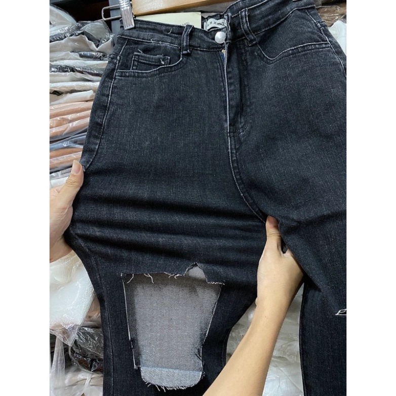 Quần jeans nữ cạp cao rách màu xanh , quần bò nữ lưng cao ôm body rách_u25