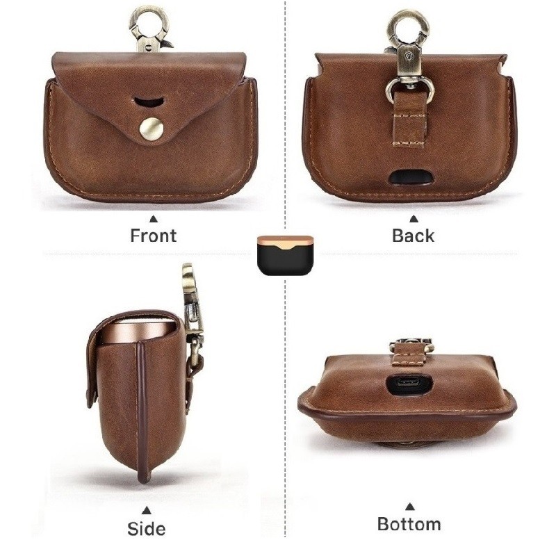 Vỏ bảo vệ hộp sạc tai nghe Sony Wf-1000Xm3 bằng da thật kiểu Vintage cao cấp kèm móc khóa