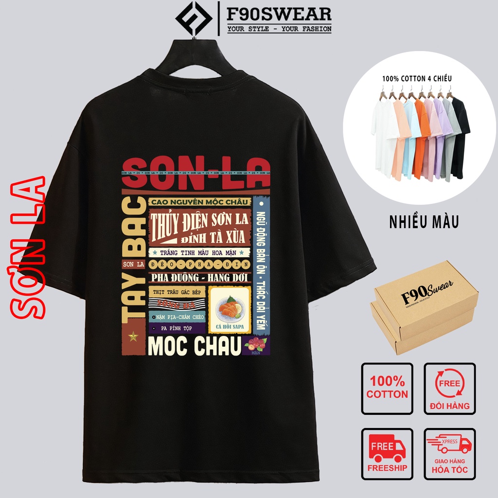 Áo thun tay lỡ nam nữ, áo phông nam nữ Unisex form rộng 100% COTTON thoáng mát thấm hút mồ hôi in hình SƠN LA