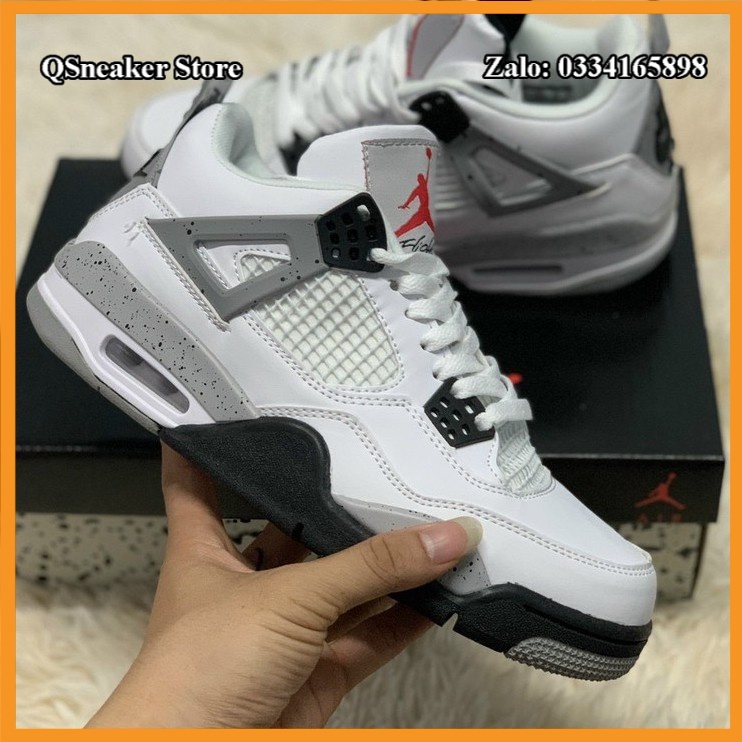 ✔️Giày Jordan 4 Low Trắng Đen Logo Đỏ White Cement Fullbox✔️