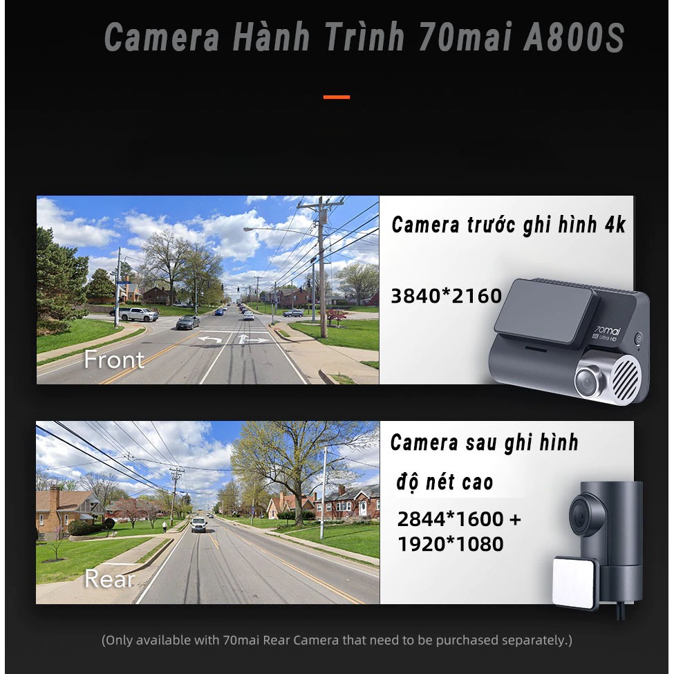 Camera Hành Trình Xiaomi 70mai A800s Ghi Hình 4K Wifi GPS(quốc tế nguyên seal ) - Tặng thẻ nhớ 64gb