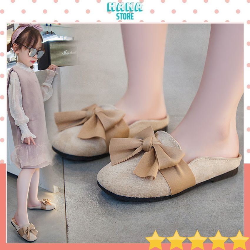 Giày sục nơ da lộn đế mềm cho bé gái xinh xắn phong cách hàn quốc - D16