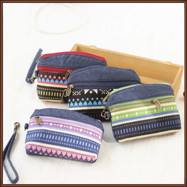 Ví Đựng Tiền Xu Mini Họa Tiết Thổ Cẩm Dành Cho Nữ