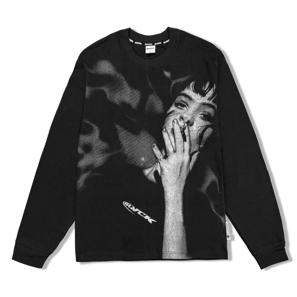 Áo thun tay dài BLVCK in hoạ tiết 11:11 - Màu đen