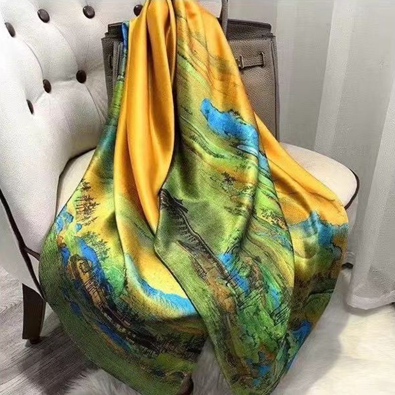 Khăn Choàng Lụa Satin Cao Cấp Chống Nắng In Họa Tiết Thời Trang Cho Nữ