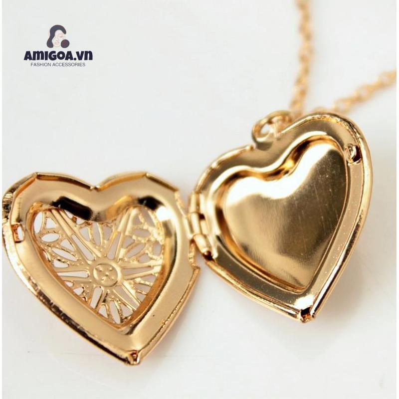 Vòng cổ Dạng Chuỗi Xích Phối Mặt Dây Hình Trái Tim Có Khung Đựng Hình