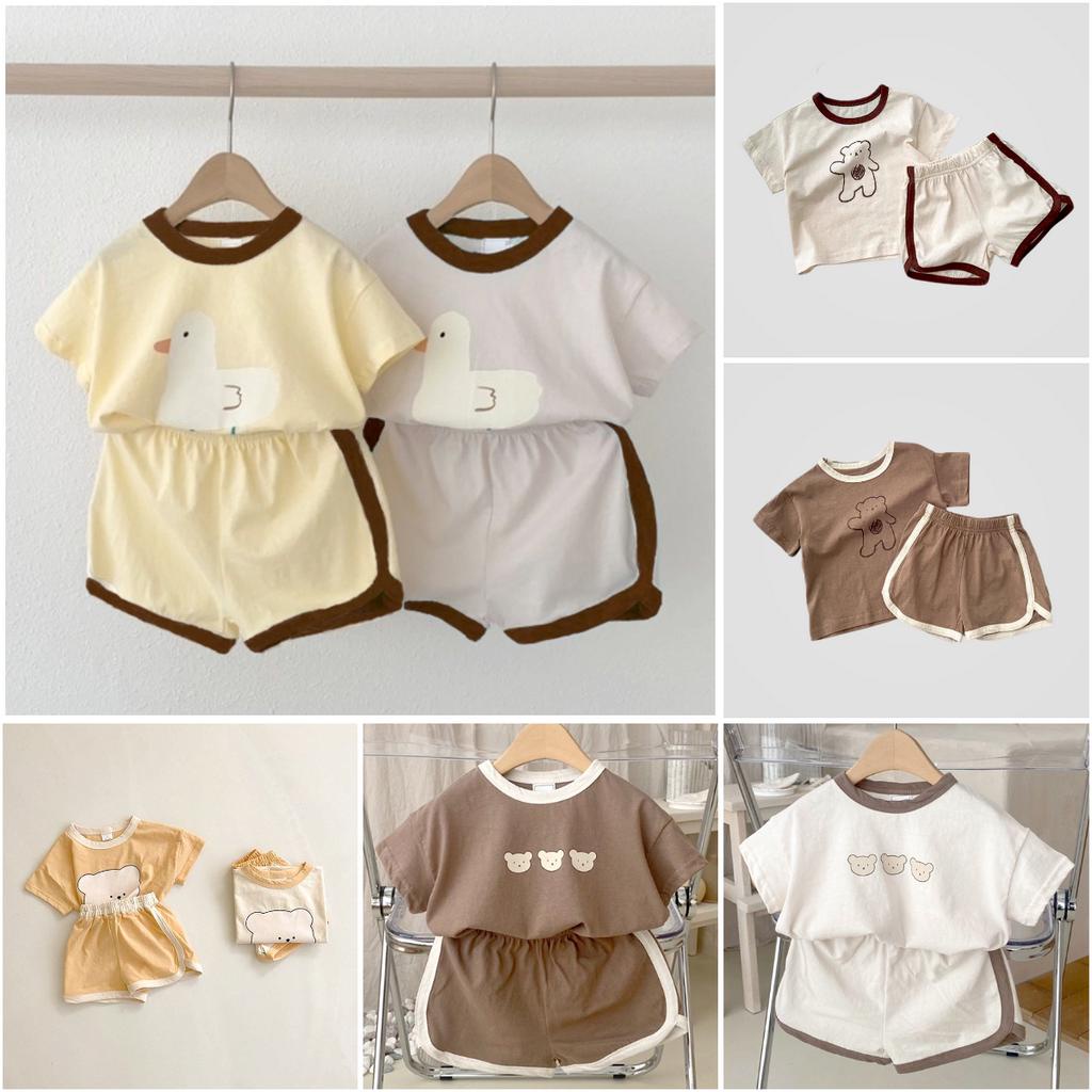 Bộ quần áo trẻ em cho bé dễ thương phong cách Hàn Quốc, Bộ cộc tay mùa hè cho bé trai bé gái 3-16kg