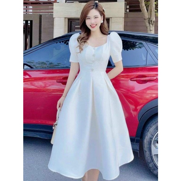 Đầm Váy Dự Tiệc Maxi Thiết Kế Sang Trọng Tay Ngắn Trang Trí Nút Trước