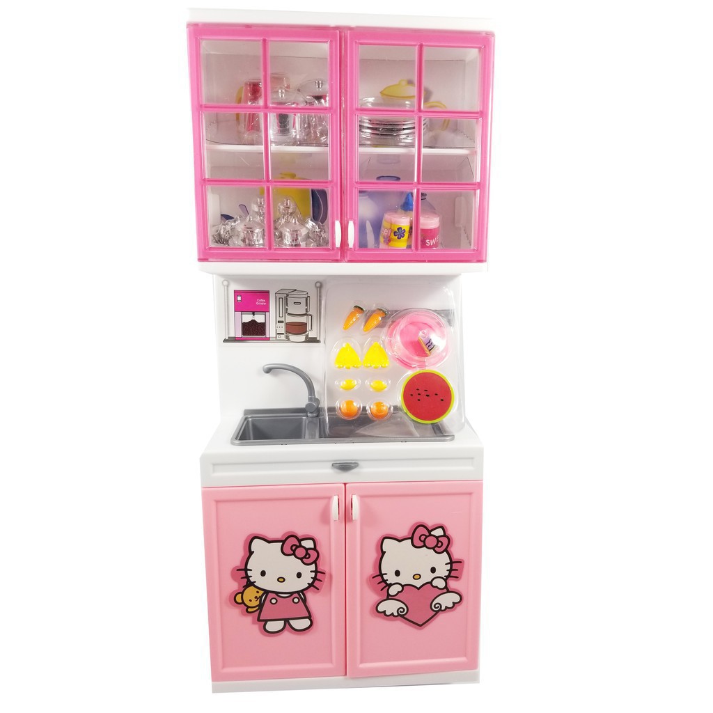 Đồ Chơi Tủ Bếp Hello Kitty 2 Ngăn Cao Cấp Màu Hồng Có Tiếng Nấu Ăn Cho Bé Chơi Đồ Hàng Vui Nhộn