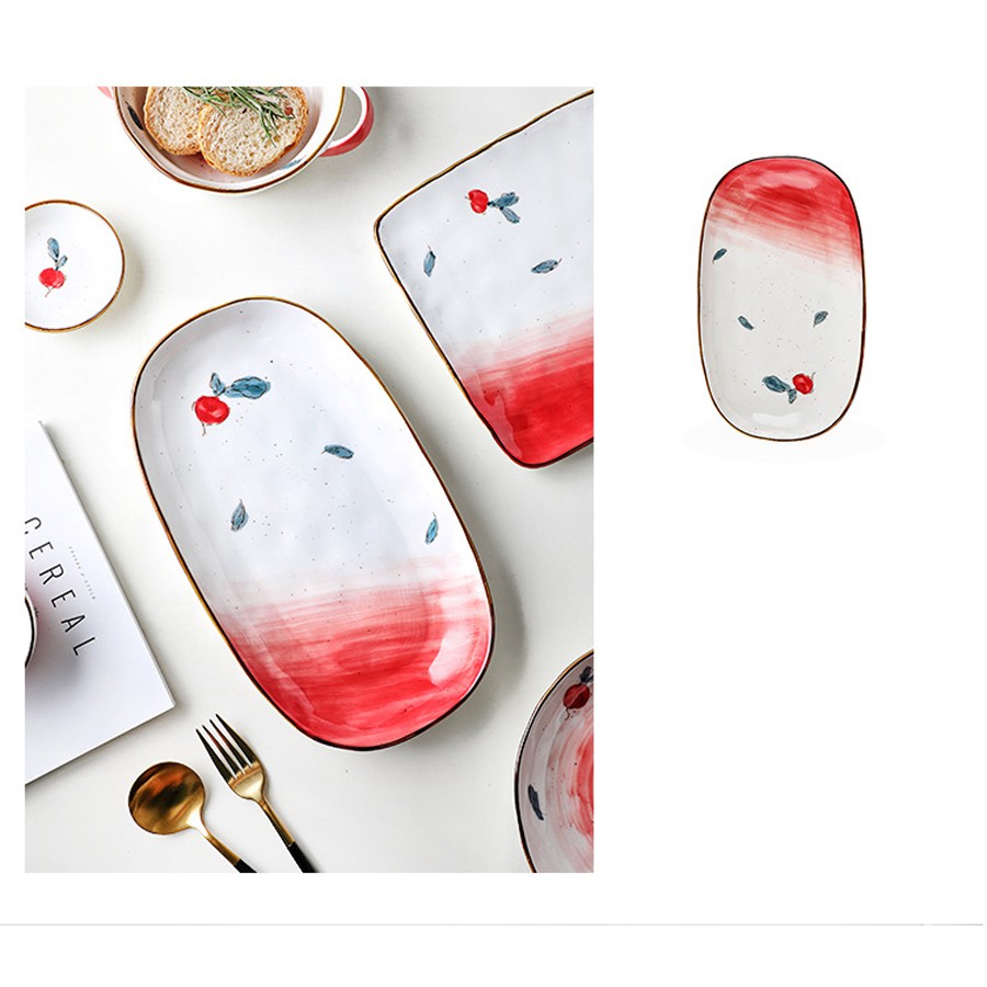 Đĩa sứ trang trí bàn ăn họa tiết củ cải đỏ nhiều kích thước phù hợp bữa ăn gia đình  [ HÀNG SẴN]