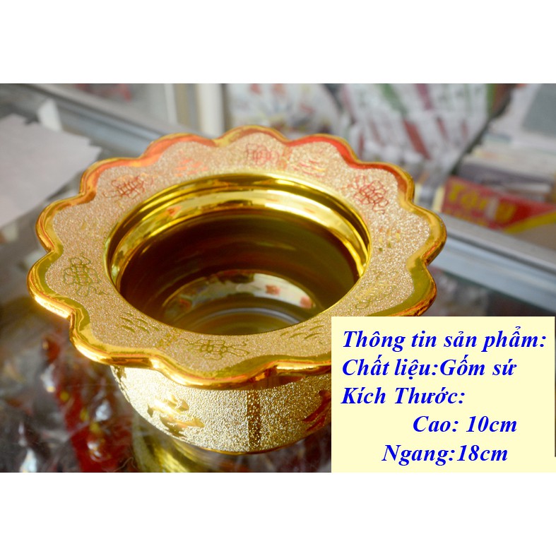 Lư hương thờ cúng kim sa vàng-có khay hứng tàn nhang