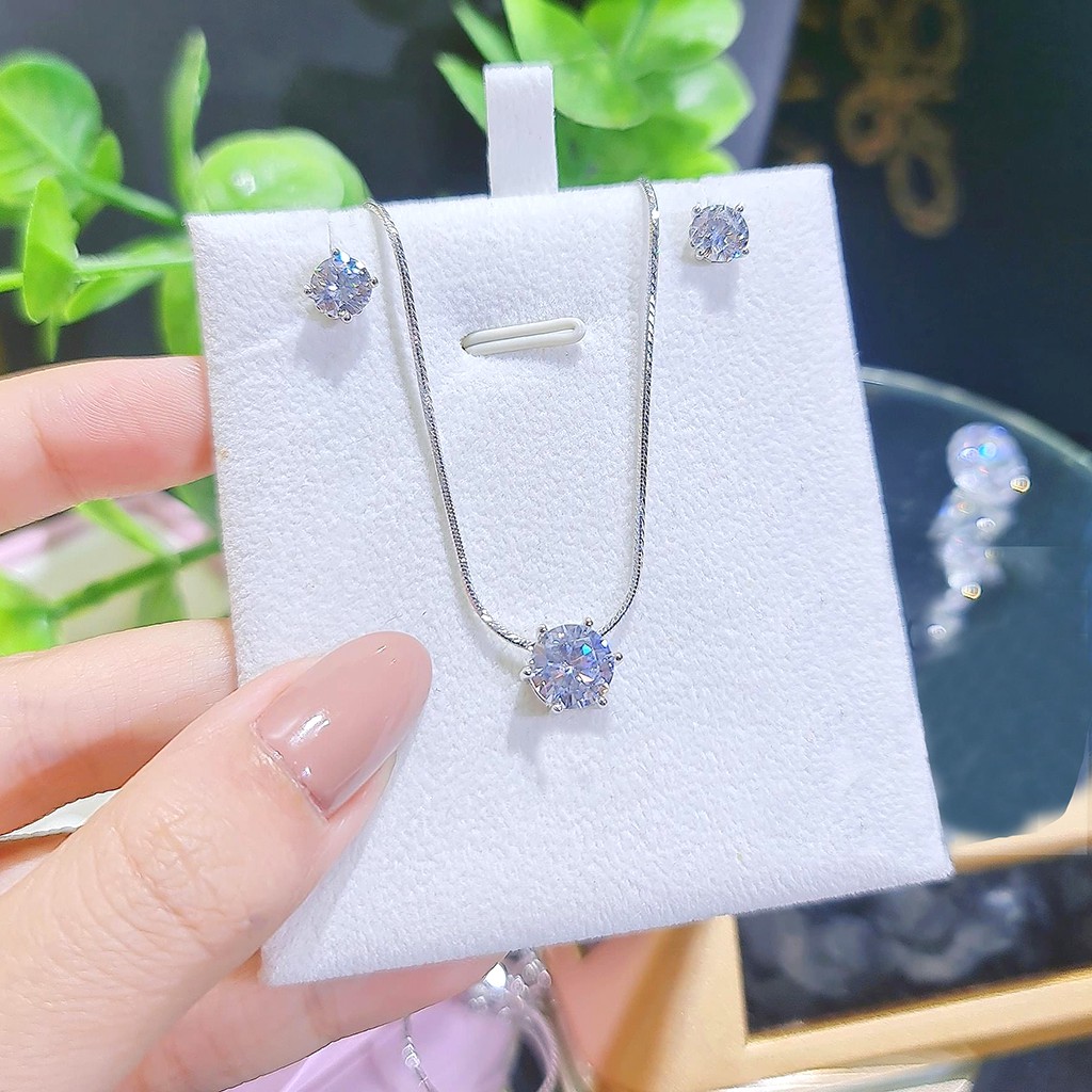 Bộ Dây Chuyền + Bông Tai + Nhẫn Chất Liệu Bạc Ý Đính Xoàn Nhân Tạo Newzaland Sang Trọng
