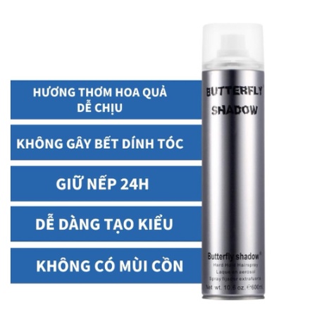 Gôm xịt tóc Butterfly Shadow 150ml 320ml 600ml Chính hãng, Gôm bạc giữ nếp tạo kiểu nam nữ