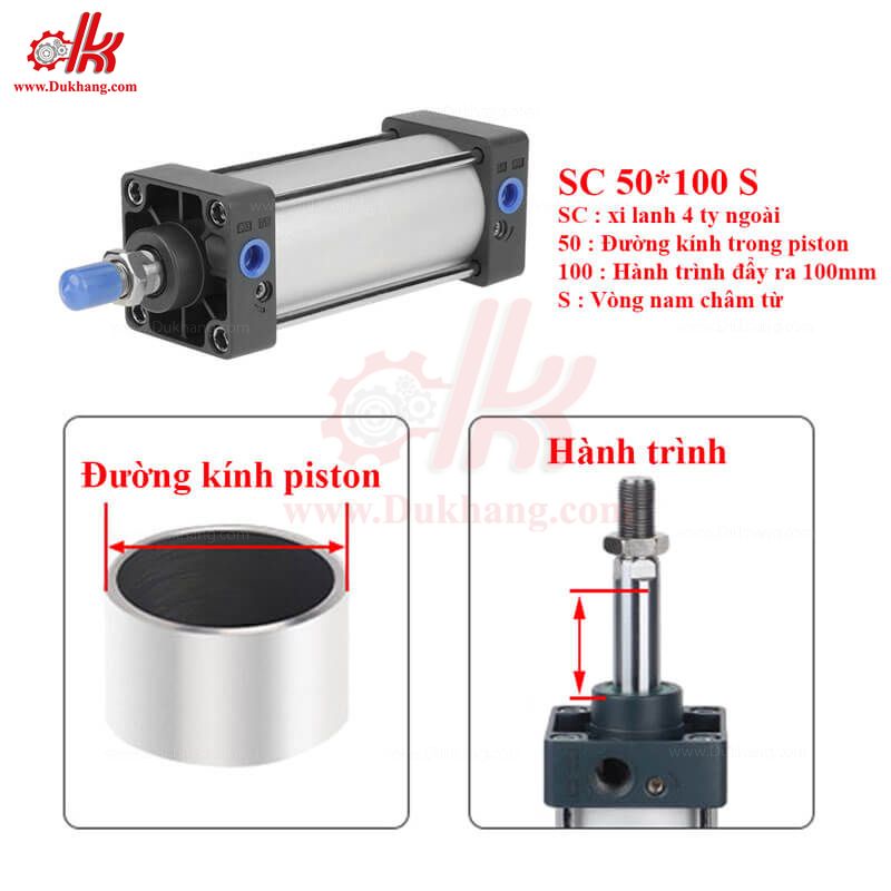 Xy lanh khí nén SC32 40 50 - Ben hơi SC – Xilanh hơi – Xylanh vuông