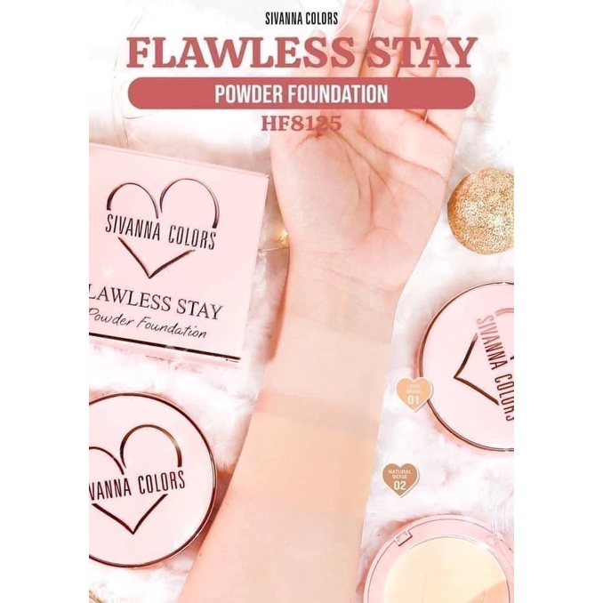 Phấn phủ mịn kết hợp phân nền Sivanna Flawless Stay Powder Foundation siêu che phủ mịn hoàn hảo HF8125 Tone 2