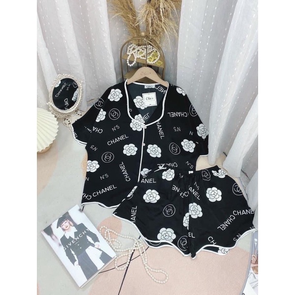 Đồ bộ nữ ngắn pijama lụa sóng mango.